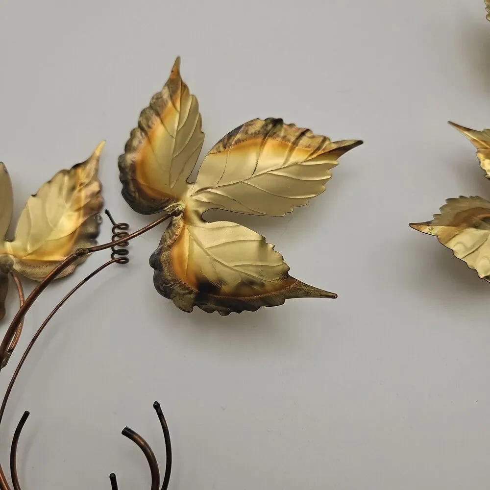 Vtg Gold Bronze Color Leaves Metallic Wall Hanging Home Floral Decor MCM